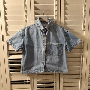 Parke Cropped Short Sleeve Denim Shirt, size XS